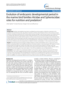 Evolution of embryonic developmental period in roles for nutrition and predation?
