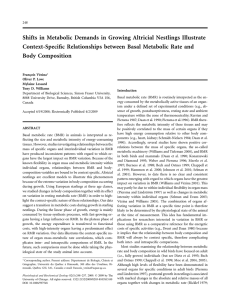 Shifts in Metabolic Demands in Growing Altricial Nestlings Illustrate