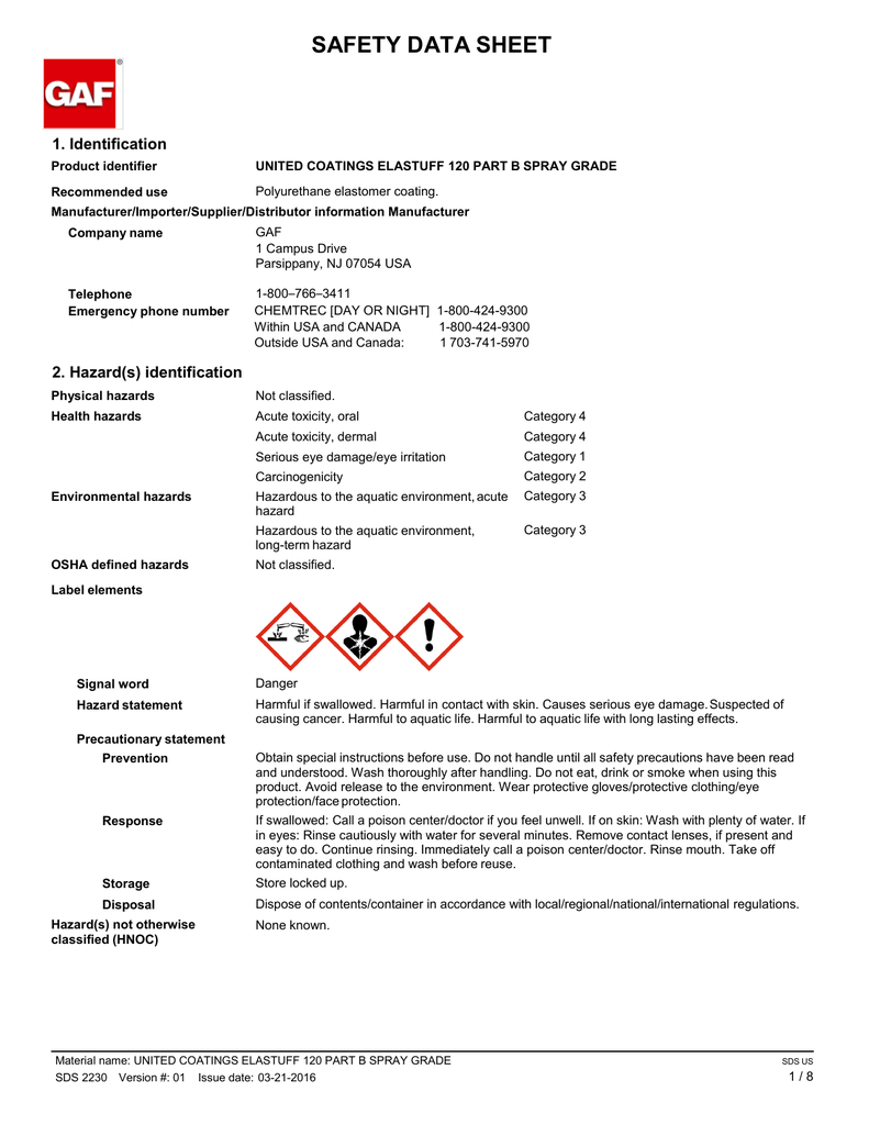 Safety Data Sheet 1 Identification
