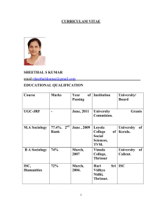 CURRICULAM VITAE  SHEETHAL S KUMAR EDUCATIONAL QUALIFICATION