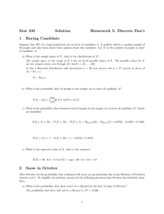 Stat 330 Solution Homework 5: Discrete Dsn’s 1