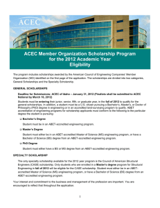 ACEC Member Organization Scholarship Program for the 2012 Academic Year Eligibility