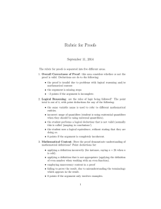 Rubric for Proofs September 11, 2014