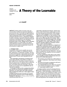 A Theory of the Learnable L, G. VALIANT