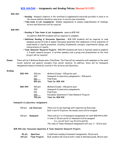 BCB 444/544 - Assignments and Grading Policies (Revised 9/1/07) prior to lecture