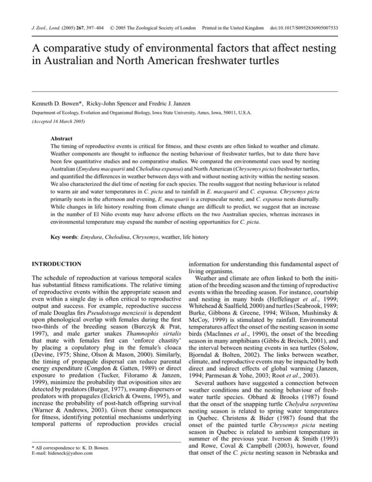 A Comparative Study Of Environmental Factors That Affect Nesting