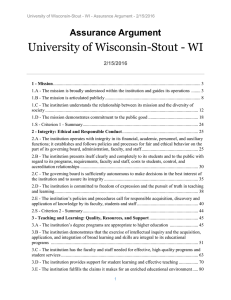 University of Wisconsin-Stout - WI Assurance Argument  2/15/2016