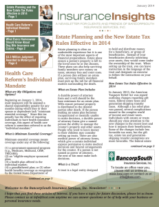 Insurance Insights Estate Planning and the New Estate Tax Rules Effective in 2014