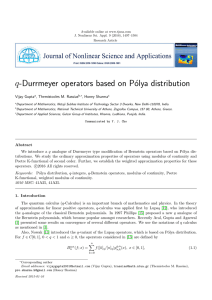 q-Durrmeyer operators based on P´ olya distribution Vijay Gupta , Themistocles M. Rassias
