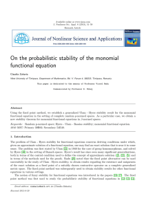 On the probabilistic stability of the monomial functional equation Claudia Zaharia