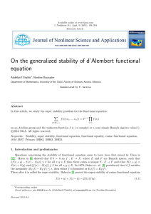 On the generalized stability of d’Alembert functional equation Abdellatif Chahbi , Nordine Bounader
