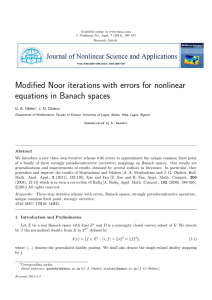 Modified Noor iterations with errors for nonlinear equations in Banach spaces