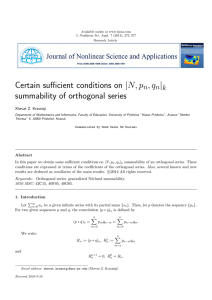 | Certain sufficient conditions on |N, p , q summability of orthogonal series