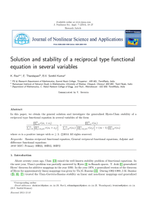 Solution and stability of a reciprocal type functional K. Ravi