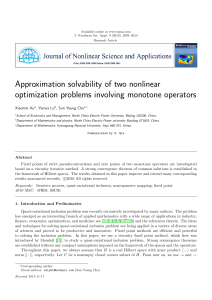 Approximation solvability of two nonlinear optimization problems involving monotone operators Xiaomin Xu