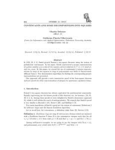 INTEGERS 15 (2015) #A3 CONTINUANTS AND SOME DECOMPOSITIONS INTO SQUARES Charles Delorme