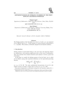 INTEGERS 15 (2015) #A8 REPRESENTATIONS OF STIRLING NUMBERS OF THE FIRST