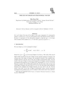 INTEGERS 15 (2015) #A32 THE SUM OF DIGITS OF POLYNOMIAL VALUES Shu-Yuan Mei