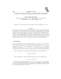 INTEGERS 15 (2015) #A45 A NOTE ON LERCH’S FORMULAE FOR EULER QUOTIENTS