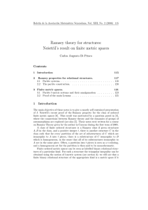 Ramsey theory for structures: Neˇsetˇril’s result on finite metric spaces Contents