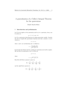 A generalization of a Cullen’s Integral Theorem for the quaternions Daniel Alay´ on-Solarz