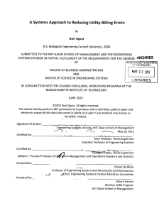 A Systems  Approach  to Reducing  Utility Billing... ARCHIES RMAY
