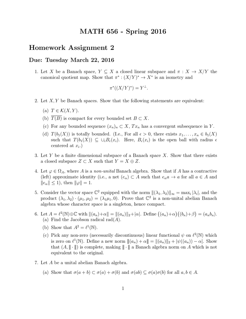 Math 656 Spring 2016 Homework Assignment 2