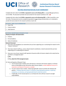 Institutional Review Board  Human Research Protections RELYING INVESTIGATOR (RI) STUDY WORKSHEET