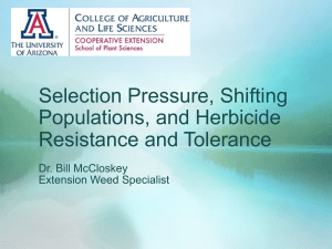 Selection Pressure, Shifting Populations, and Herbicide Resistance and Tolerance Dr. Bill McCloskey