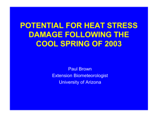 POTENTIAL FOR HEAT STRESS DAMAGE FOLLOWING THE COOL SPRING OF 2003 Paul Brown