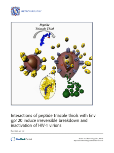 Interactions of peptide triazole thiols with Env inactivation of HIV-1 virions