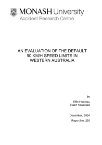 AN EVALUATION OF THE DEFAULT 50 KM/H SPEED LIMITS IN WESTERN AUSTRALIA