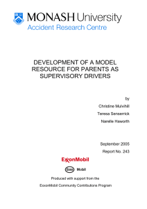 DEVELOPMENT OF A MODEL RESOURCE FOR PARENTS AS SUPERVISORY DRIVERS by