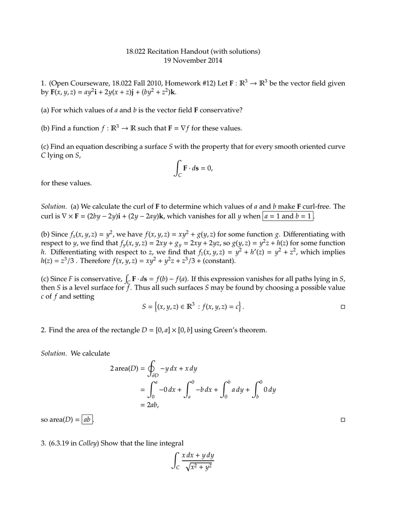 18 022 Recitation Handout With Solutions 19 November 14 F R