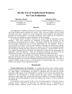 On the Use of Architectural Products for Cost Estimation Ricardo Valerdi Indrajeet Dixit