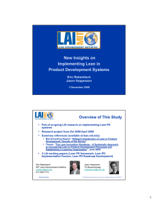 New Insights on Implementing Lean in Product Development Systems Overview of This Study