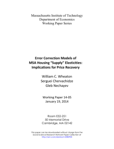 Error Correction Models of MSA Housing “Supply” Elasticities: Implications for Price Recovery