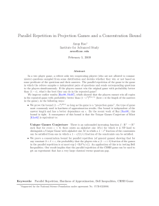 Parallel Repetition in Projection Games and a Concentration Bound Anup Rao