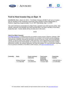 A DVISORY  Ford to Host Investor Day on Sept. 14