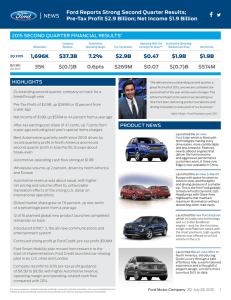 Ford Reports Strong Second Quarter Results; 2015 SECOND QUARTER FINANCIAL RESULTS