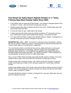 N EWS  Ford Small Car Sales Reach Highest October in 11 Years;