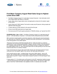 N EWS  Ford Motor Company August Retail Sales Surge to Highest