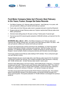 N EWS  Ford Motor Company Sales Up 9 Percent, Best February