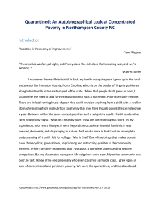 Quarantined: An Autobiographical Look at Concentrated Poverty in Northampton County NC Introduction