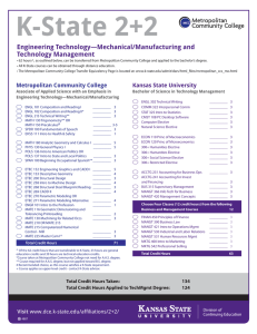 K-State 2+2 Engineering Technology—Mechanical/Manufacturing and Technology Management