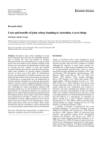 Costs and benefits of joint colony founding in Australian Acacia... Research article J.M. Bono and B.J. Crespi