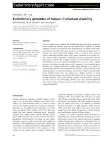 Evolutionary genomics of human intellectual disability Bernard Crespi, Kyle Summers
