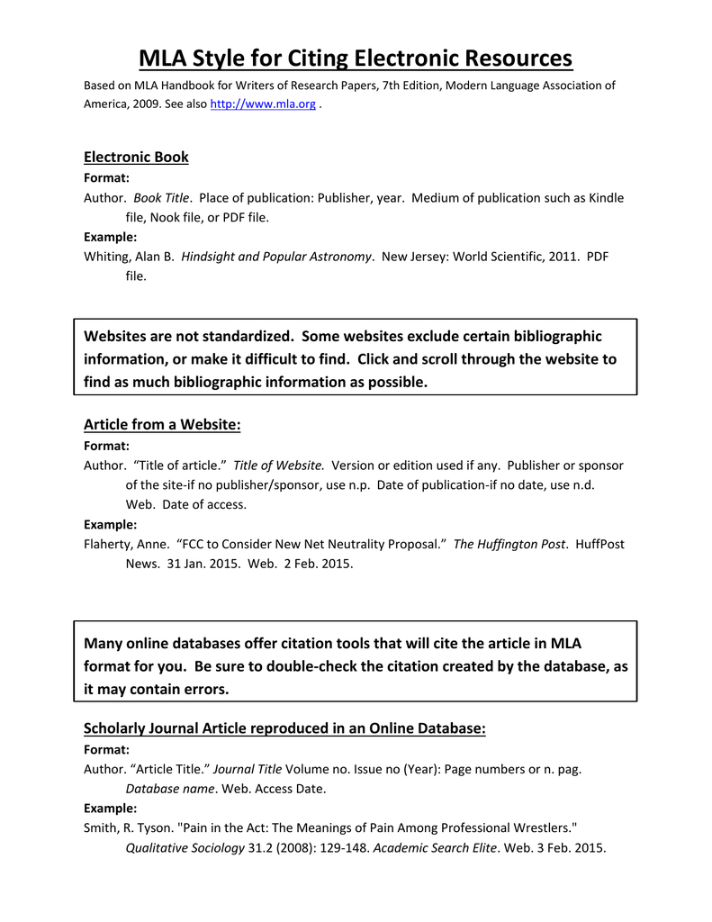 Mla Style For Citing Electronic Resources