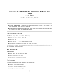 CSE 331, Introduction to Algorithm Analysis and Design Fall 2009