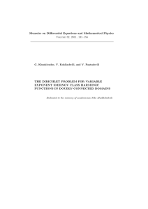 Memoirs on Differential Equations and Mathematical Physics EXPONENT SMIRNOV CLASS HARMONIC